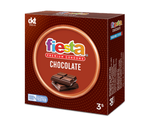 Pack of Fiesta Chocolate premium condoms by DKT India, 3’s pack with chocolate flavour.